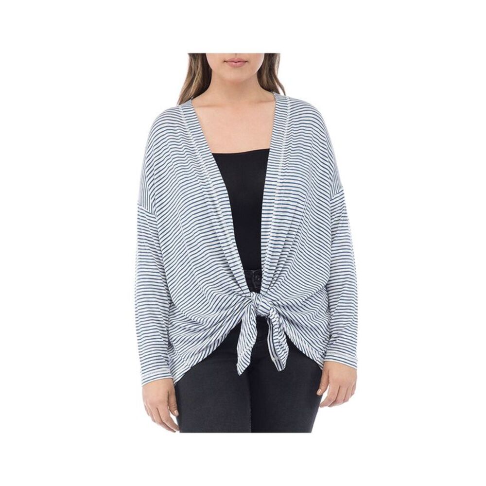 B COLLECTION Womens Blue Tie Front Drop Shoulders Open Front Cardigan Plus 1X